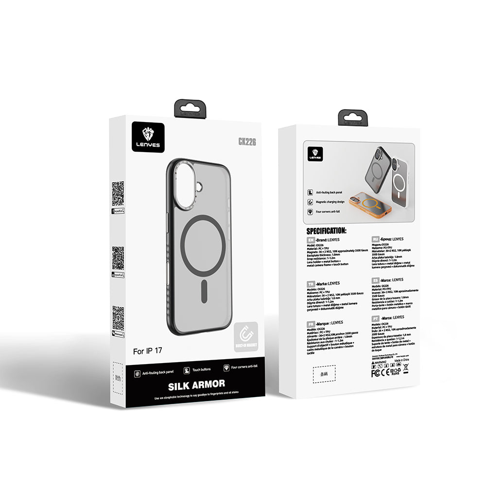 Lenyes CK226 iPhone 17 M-safe Şarj Özellikli Metal Kamera Standlı PC Kılıf