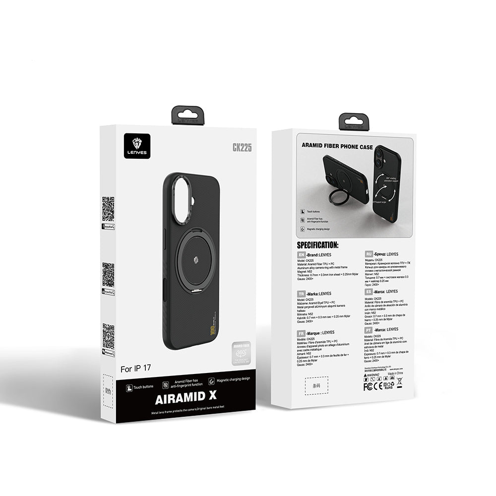 Lenyes CK225 Kevlar iPhone 17 M-safe Şarj Özellikli Metal Standlı Telefon Kılıfı