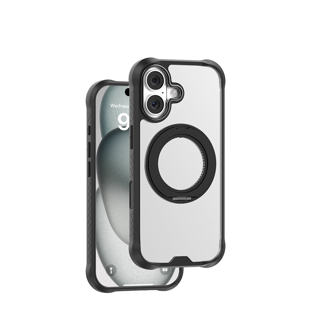 Mutural Obsidian Serisi iPhone 17 M-safe Şarj Özellikli Parmak Ring Standlı Airbag Tasarımlı Kılıf