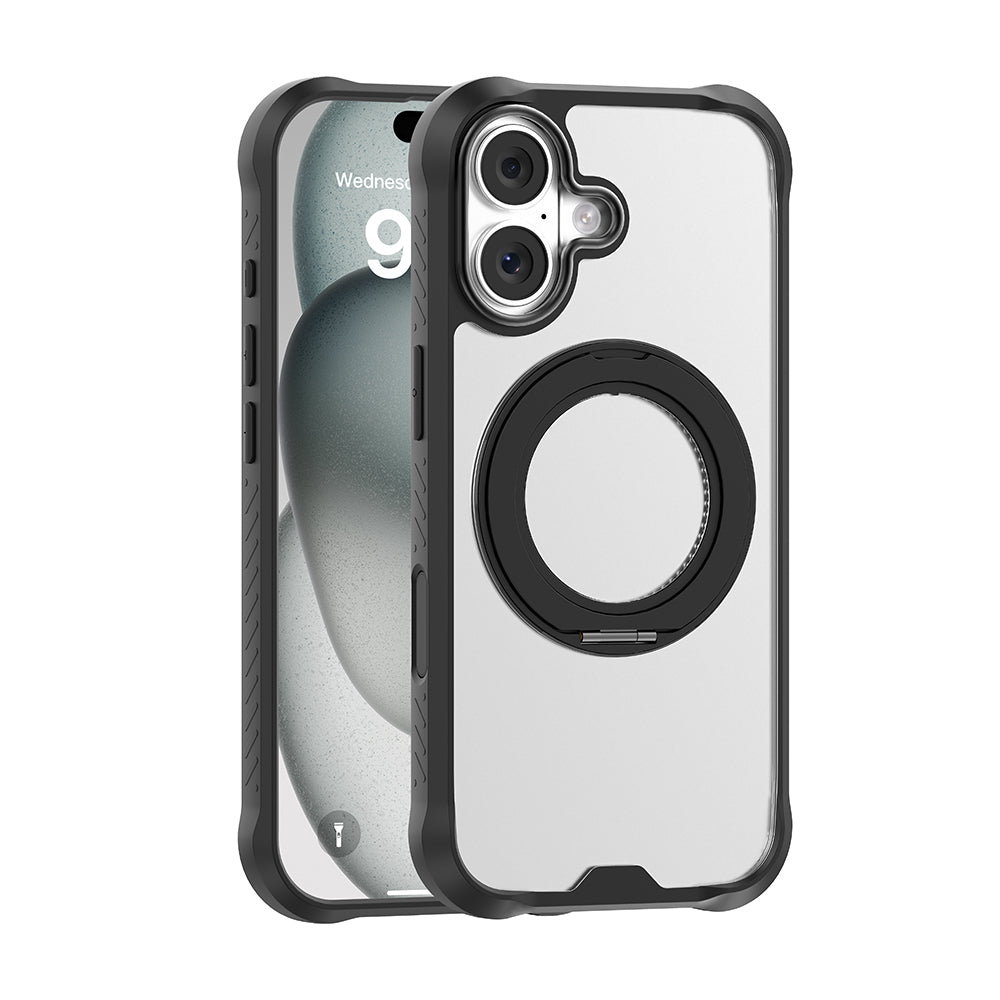 Mutural Obsidian Serisi iPhone 17 M-safe Şarj Özellikli Parmak Ring Standlı Airbag Tasarımlı Kılıf