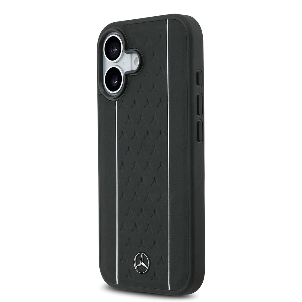 Mercedes Benz iPhone 17 Orjinal Lisanslı M-safe Şarj Özellikli Şeritli Yıldız Desenli Metal Logolu Deri Kılıf