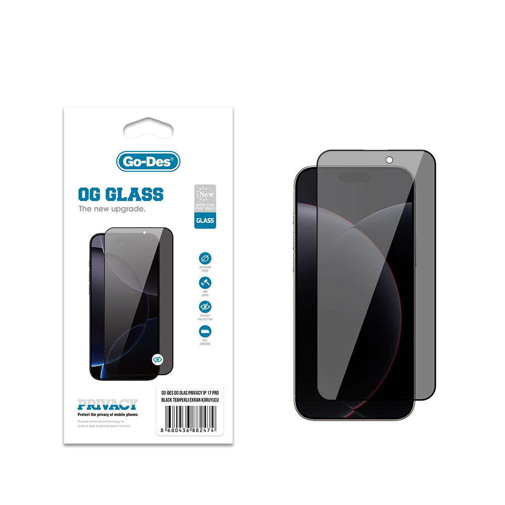 Go Des OG Glass iPhone 17 Pro Privacy Antistatik Temperli Cam Ekran Koruyucu
