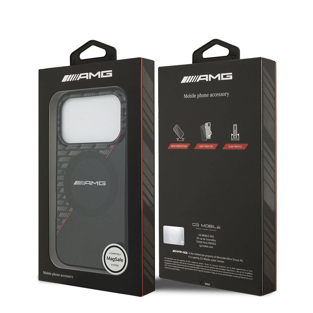 AMG iPhone 17 Pro Orjinal Lisanslı M-safe Şarj Özellikli Çift Katmanlı Kırmızı Çapraz Çizgili Kılıf