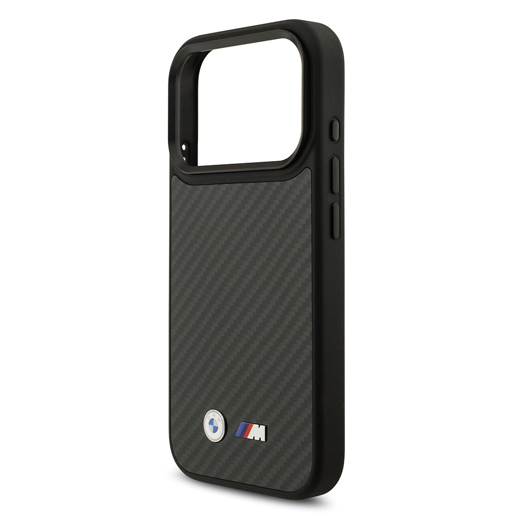BMW iPhone 17 Pro Orjinal Lisanslı M-safe Şarj Özellikli Karbon Fiber Metal Logolu Kevlar Kılıf