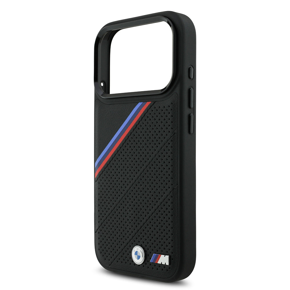BMW iPhone 17 Pro Orjinal Lisanslı M-safe Şarj Özellikli M Logolu Üç Şeritli Delikli Deri Kılıf