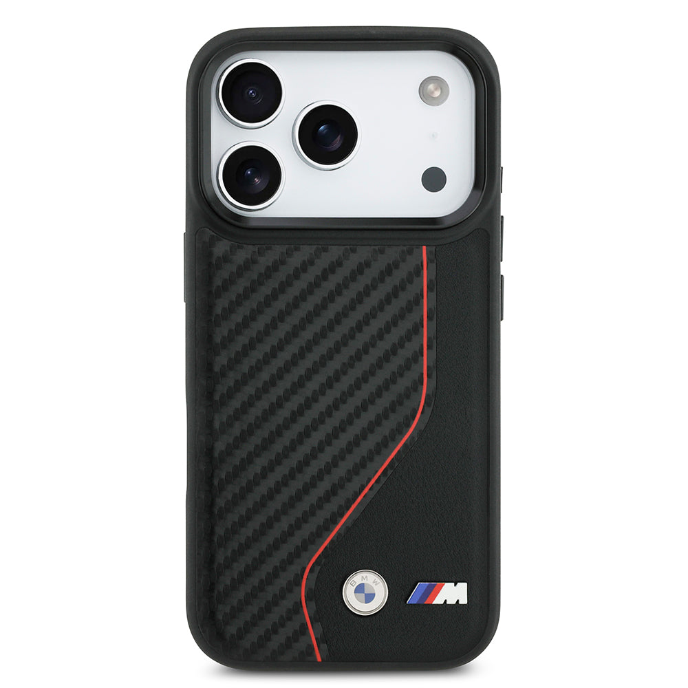 BMW iPhone 17 Pro Orjinal Lisanslı M-safe Şarj Özellikli Metal BMW ve M Logolu PU Karbon Tasarımlı Kılıf
