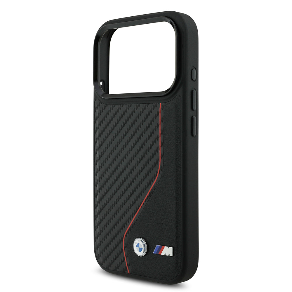 BMW iPhone 17 Pro Orjinal Lisanslı M-safe Şarj Özellikli Metal BMW ve M Logolu PU Karbon Tasarımlı Kılıf