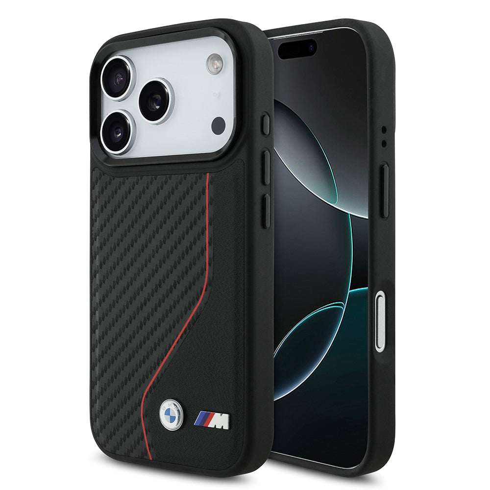 BMW iPhone 17 Pro Orjinal Lisanslı M-safe Şarj Özellikli Metal BMW ve M Logolu PU Karbon Tasarımlı Kılıf