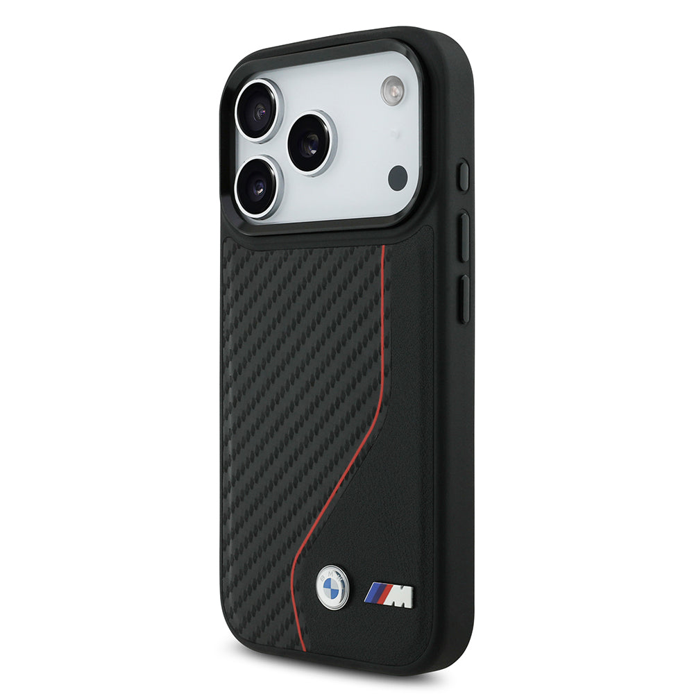 BMW iPhone 17 Pro Orjinal Lisanslı M-safe Şarj Özellikli Metal BMW ve M Logolu PU Karbon Tasarımlı Kılıf