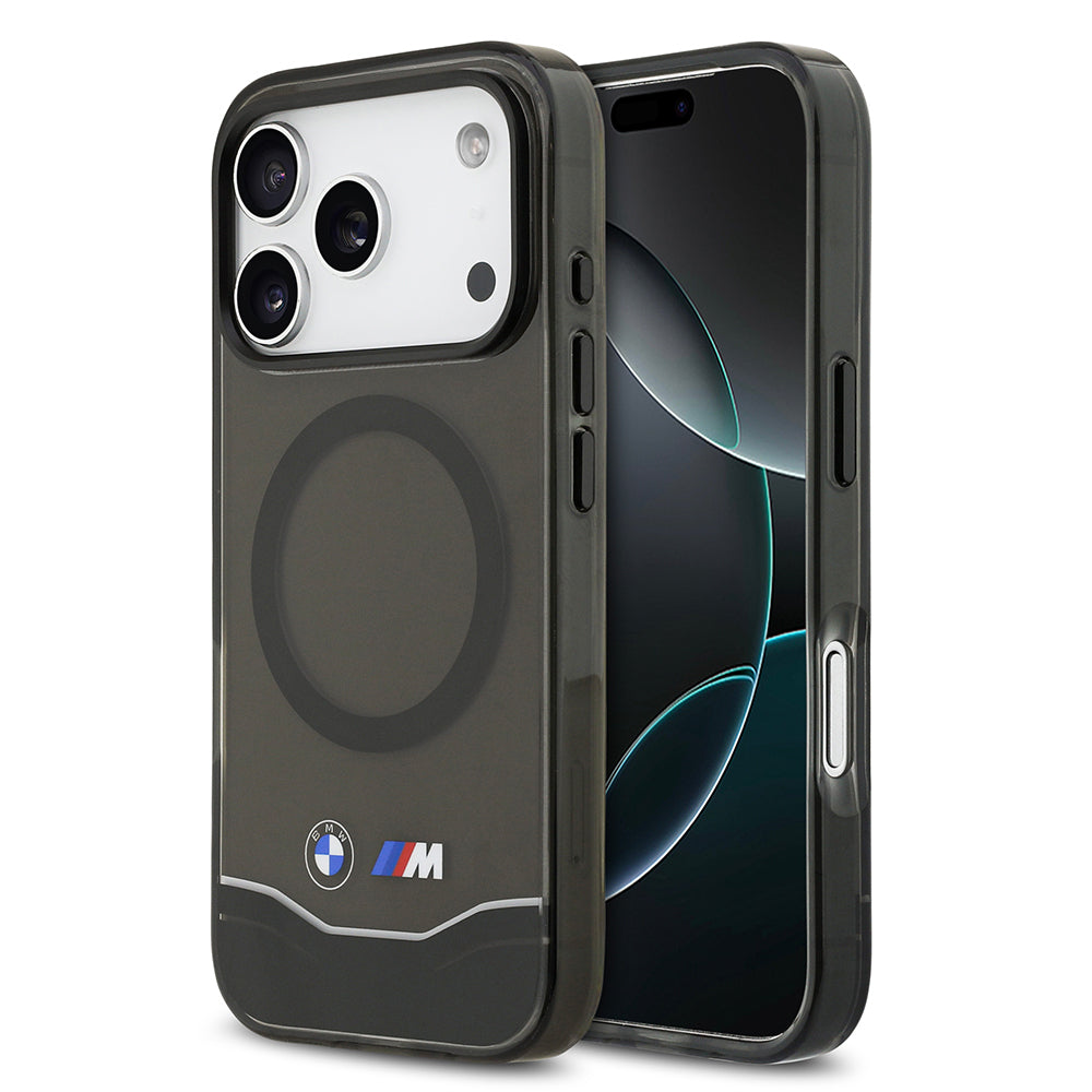 BMW iPhone 17 Pro Orjinal Lisanslı M-safe Şarj Özellikli Metal Buton Tasarımlı Tranparan M Dizayn Kılıf