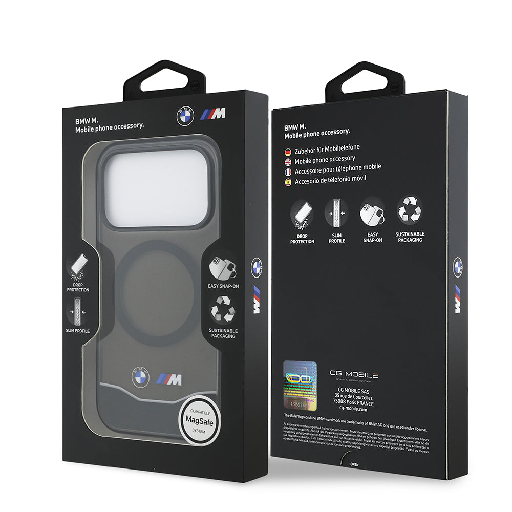 BMW iPhone 17 Pro Orjinal Lisanslı M-safe Şarj Özellikli Metal Buton Tasarımlı Tranparan M Dizayn Kılıf