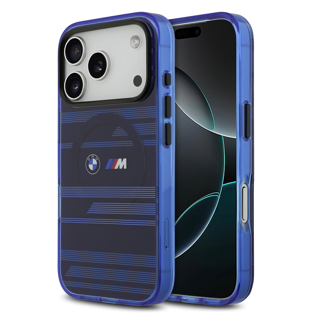 BMW iPhone 17 Pro Orjinal Lisanslı M-safe Şarj Özellikli Metal Kamera Butonlu Yatay Şeritli M Dizayn Kılıf