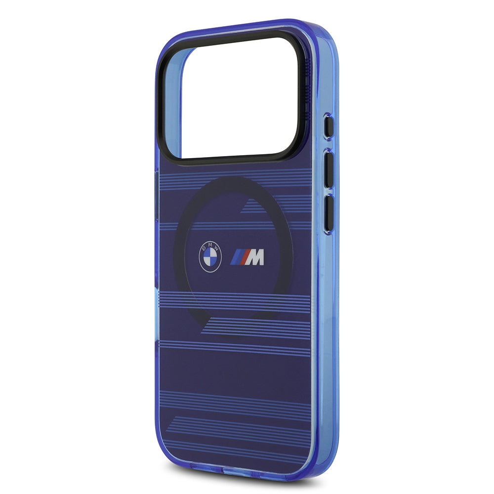 BMW iPhone 17 Pro Orjinal Lisanslı M-safe Şarj Özellikli Metal Kamera Butonlu Yatay Şeritli M Dizayn Kılıf