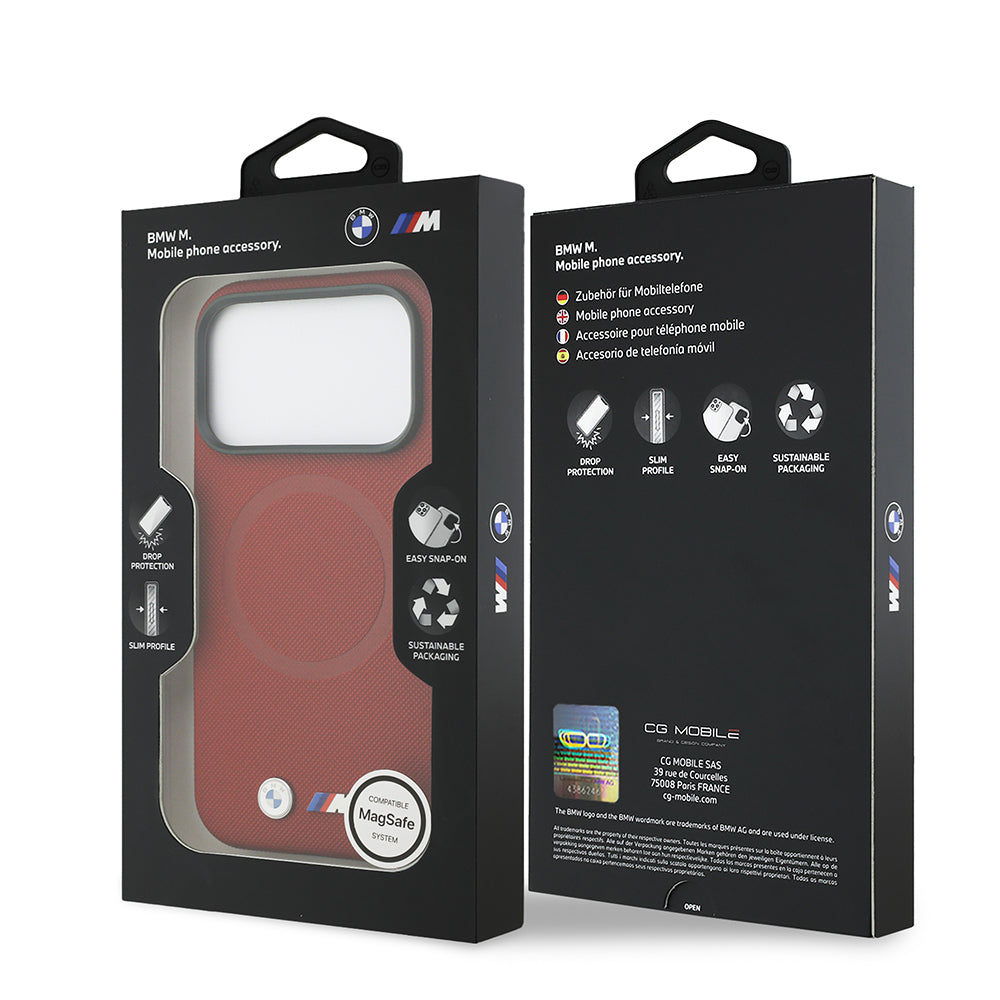 BMW iPhone 17 Pro Orjinal Lisanslı M-safe Şarj Özellikli Metal Logolu Delikli M Dizayn Deri Kılıf