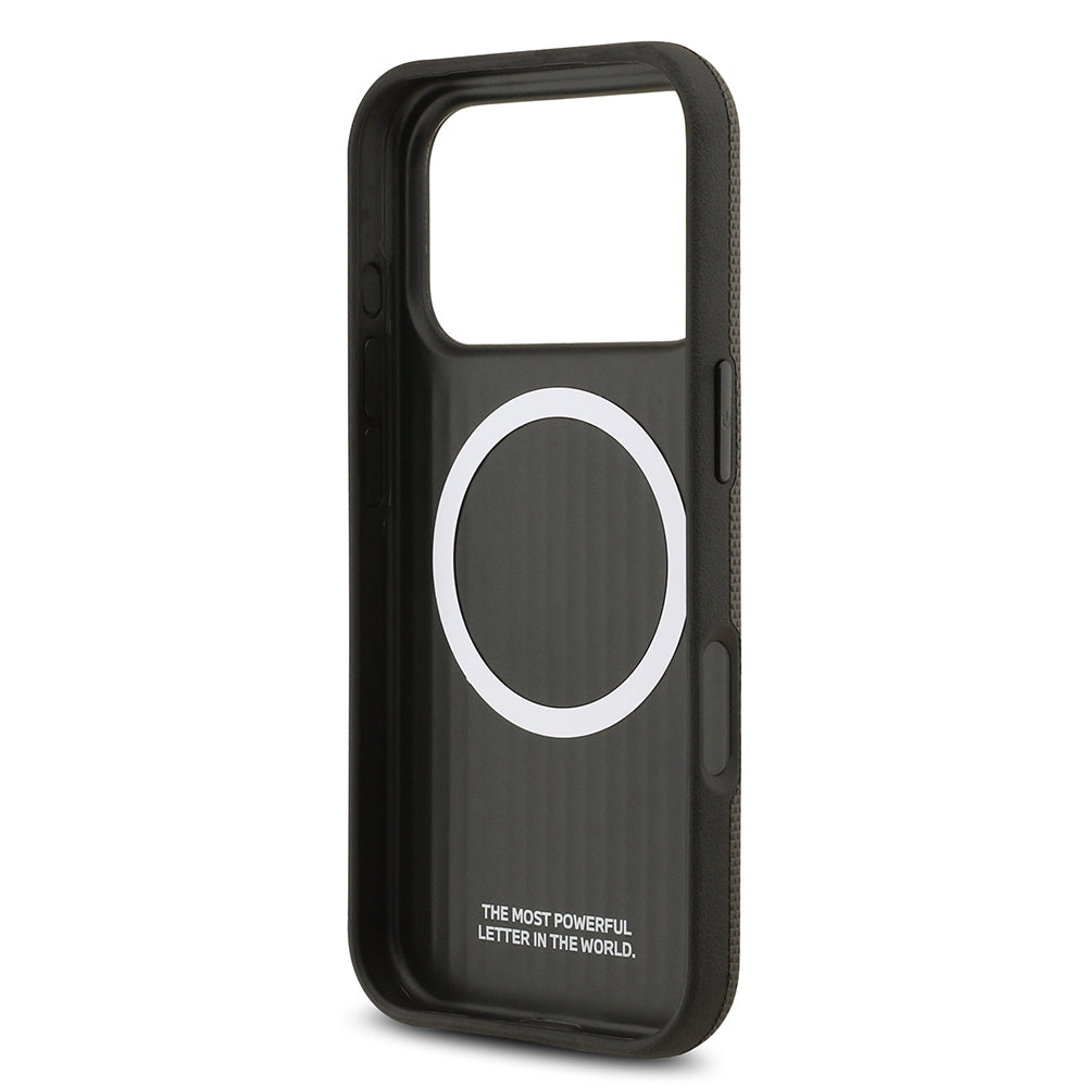 BMW iPhone 17 Pro Orjinal Lisanslı M-safe Şarj Özellikli Metal Logolu Delikli M Dizayn Deri Kılıf