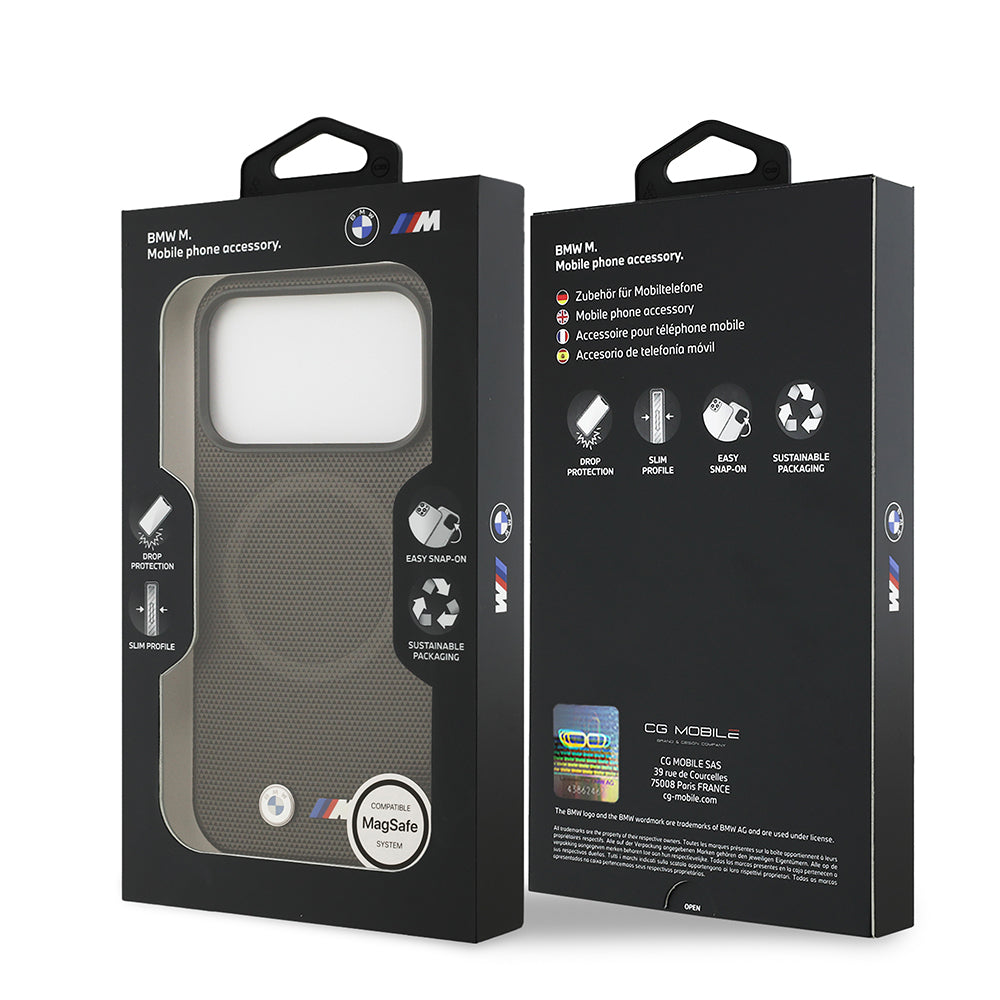 BMW iPhone 17 Pro Orjinal Lisanslı M-safe Şarj Özellikli Metal Logolu Delikli M Dizayn Deri Kılıf