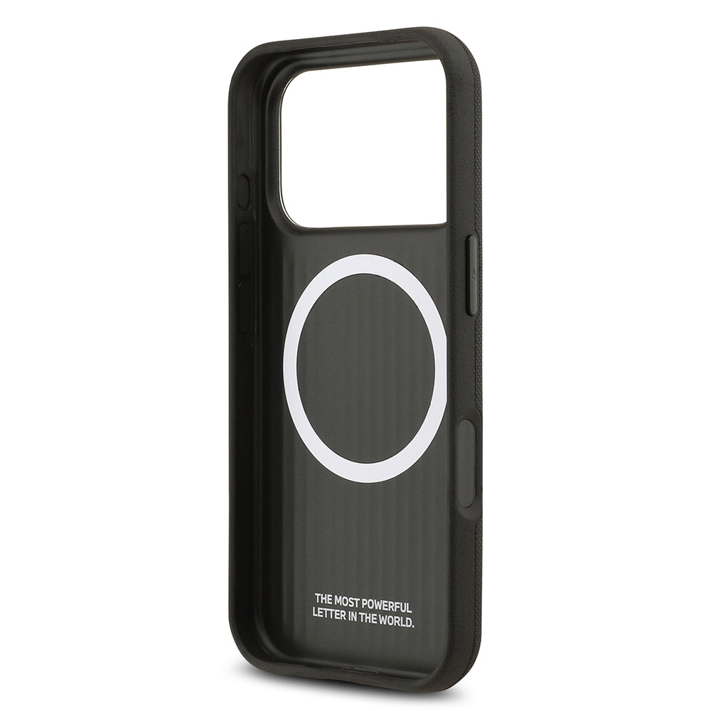 BMW iPhone 17 Pro Orjinal Lisanslı M-safe Şarj Özellikli Metal Logolu Delikli M Dizayn Deri Kılıf