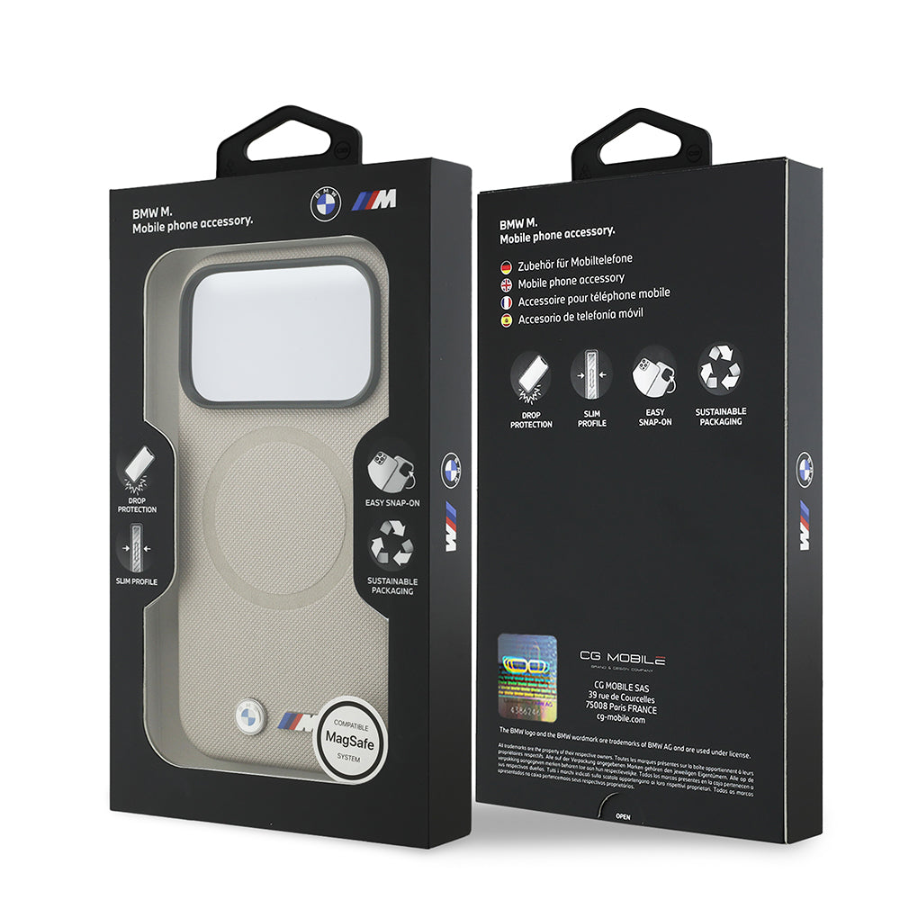 BMW iPhone 17 Pro Orjinal Lisanslı M-safe Şarj Özellikli Metal Logolu Delikli M Dizayn Deri Kılıf