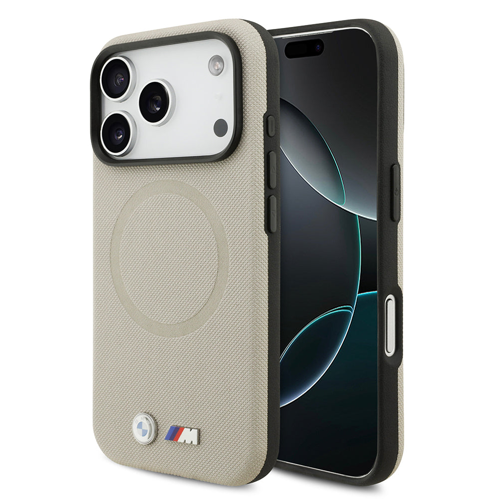 BMW iPhone 17 Pro Orjinal Lisanslı M-safe Şarj Özellikli Metal Logolu Delikli M Dizayn Deri Kılıf