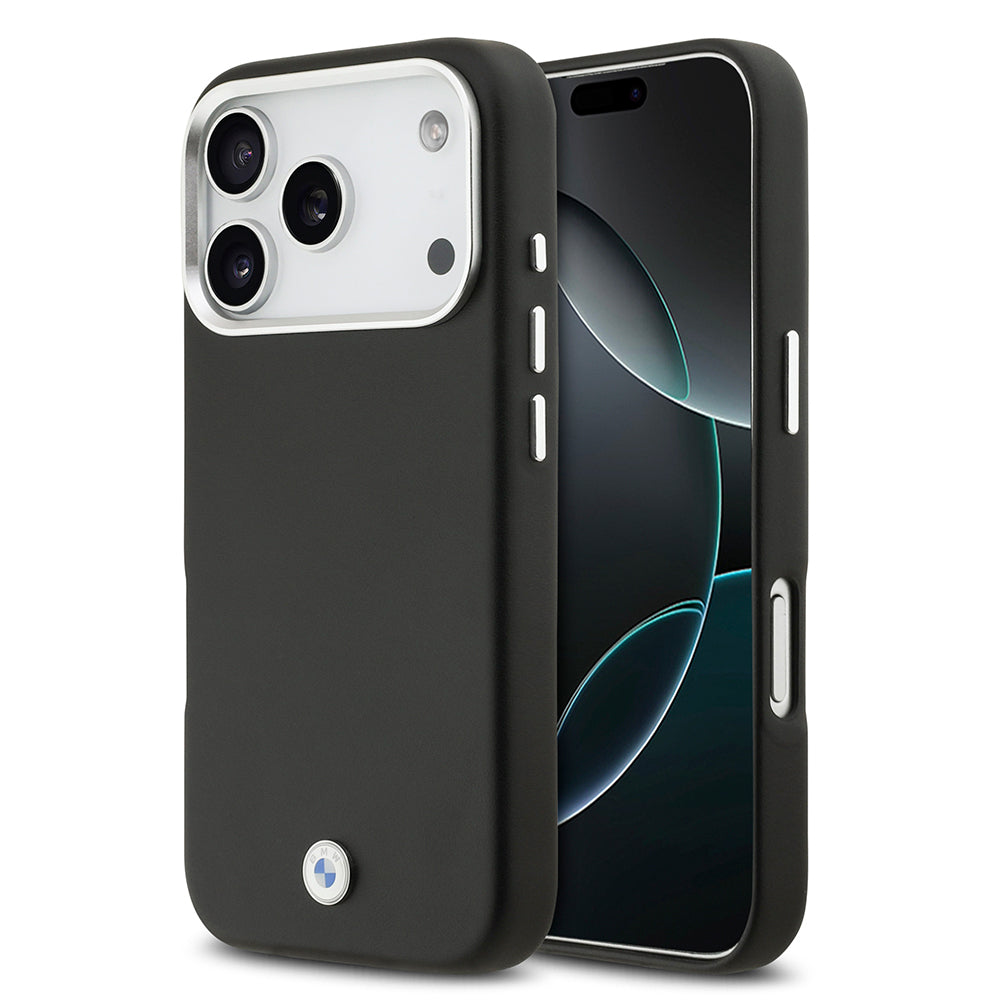 BMW iPhone 17 Pro Orjinal Lisanslı M-safe Şarj Özellikli Metal Logolu Tam Kaplama Deri Kılıf