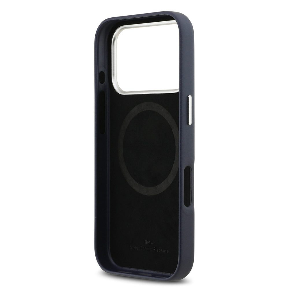 BMW iPhone 17 Pro Orjinal Lisanslı M-safe Şarj Özellikli Metal Logolu Tam Kaplama Deri Kılıf