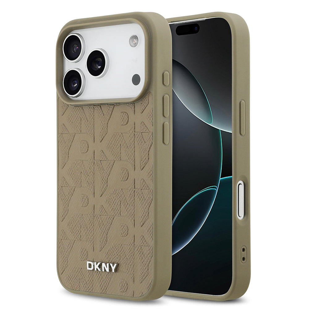 DKNY iPhone 17 Pro Orjinal Lisanslı M-safe Şarj Özellikli 3D Yazılı Grid Pattern Telefon Kılıfı