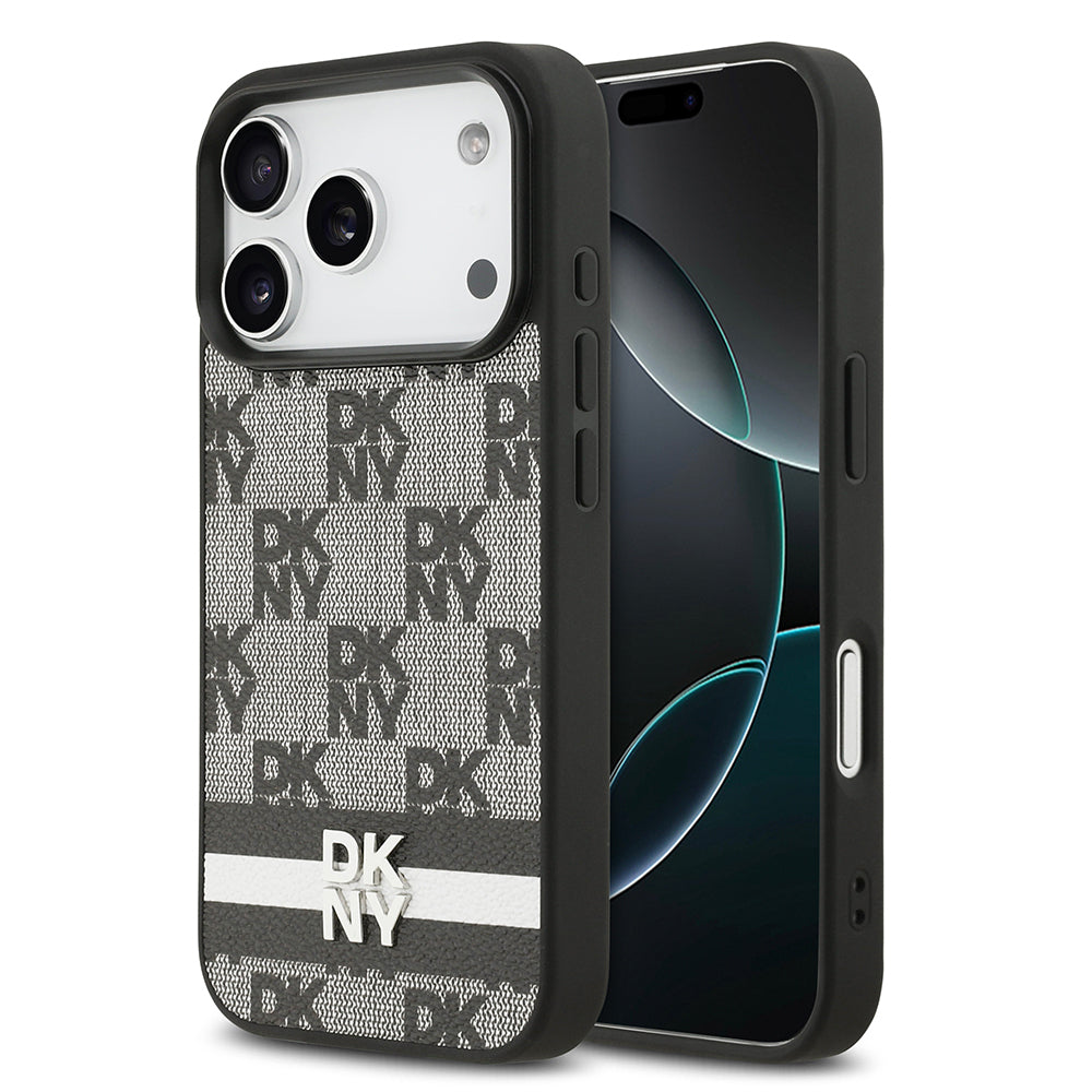 DKNY iPhone 17 Pro Orjinal Lisanslı M-safe Şarj Özellikli 3D Yazılı Metal Logolu Kılıf