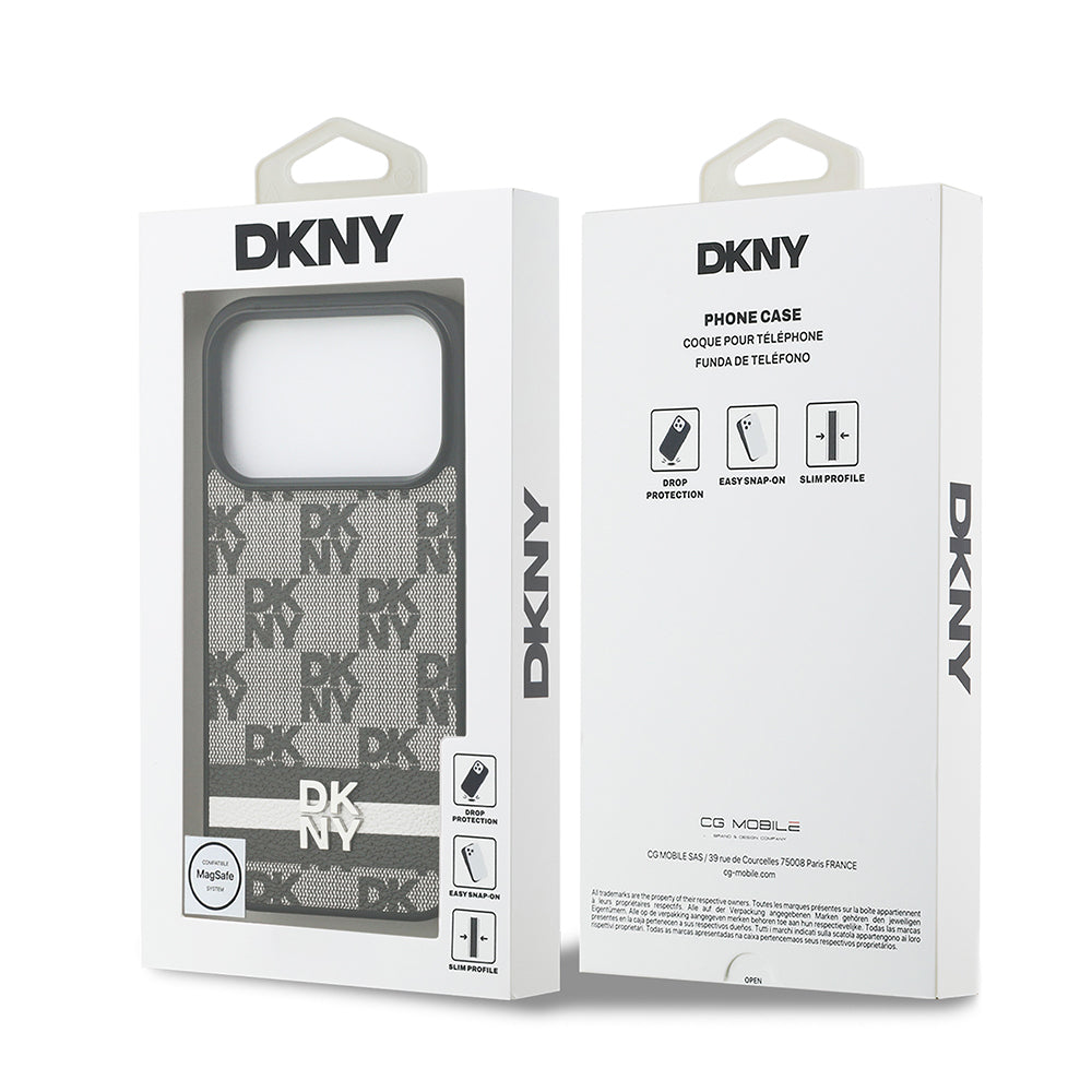 DKNY iPhone 17 Pro Orjinal Lisanslı M-safe Şarj Özellikli 3D Yazılı Metal Logolu Kılıf