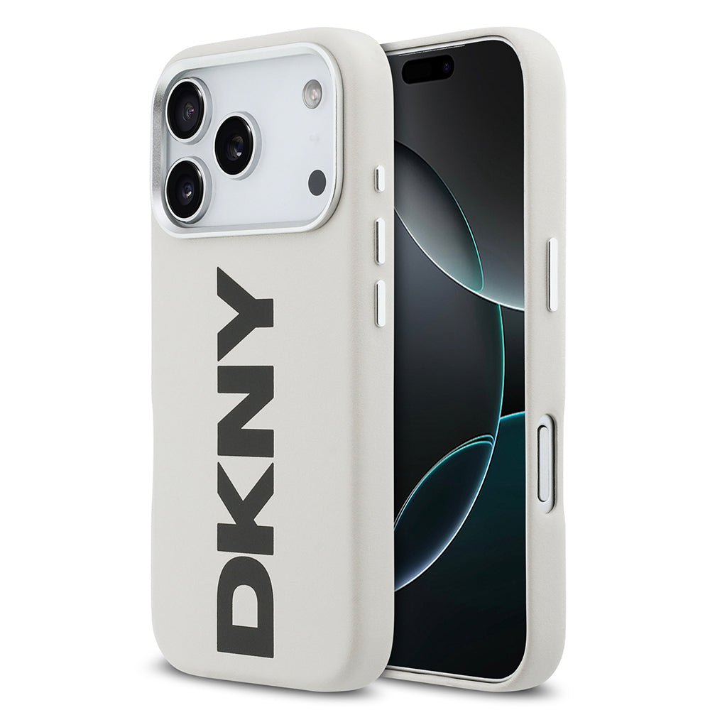 DKNY iPhone 17 Pro Orjinal Lisanslı M-safe Şarj Özellikli PU Büyük Dikey Logolu Telefon Kılıfı