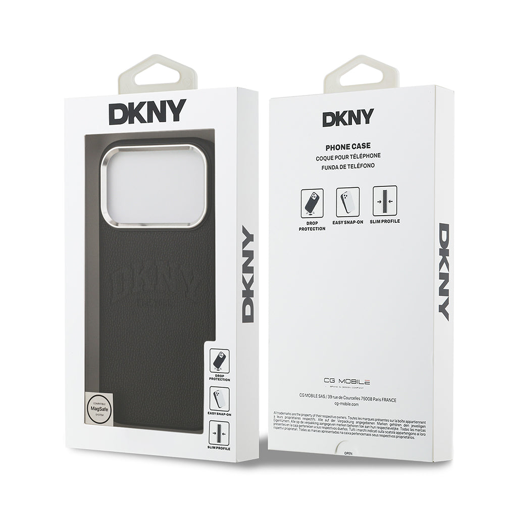DKNY iPhone 17 Pro Orjinal Lisanslı M-safe Şarj Özellikli PU Deri Kabartmalı Kılıf