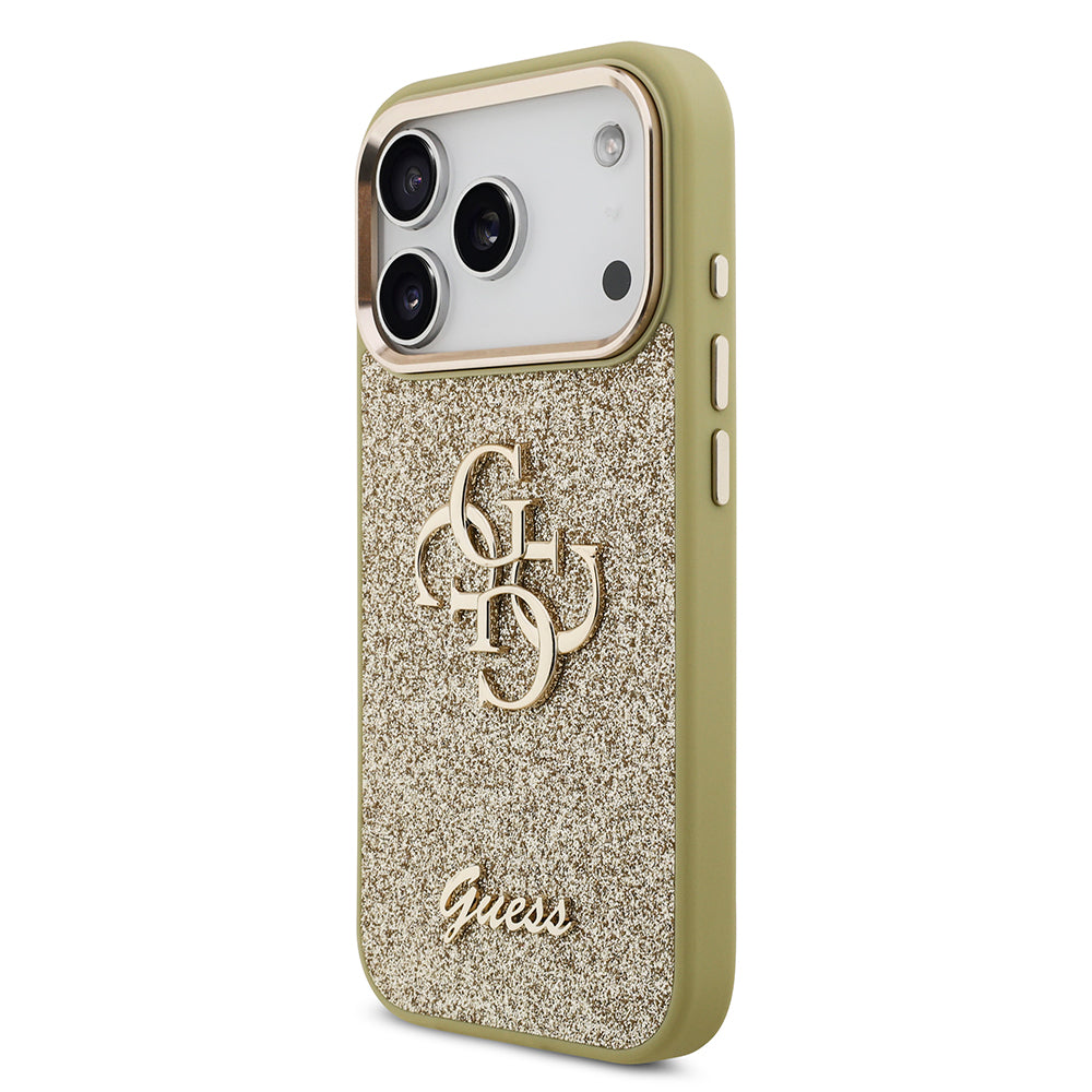 Guess iPhone 17 Pro Orjinal Lisanslı 4G Büyük Metal Kamera Çerçeveli ve Logolu Glitter Kılıf