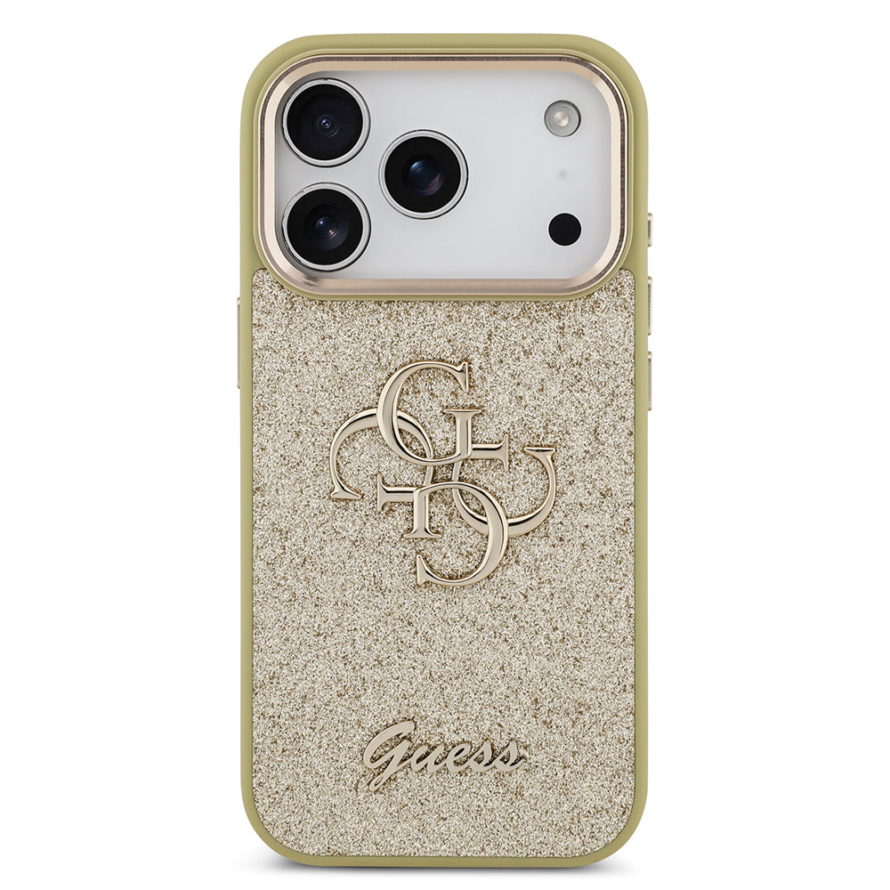 Guess iPhone 17 Pro Orjinal Lisanslı 4G Büyük Metal Kamera Çerçeveli ve Logolu Glitter Kılıf