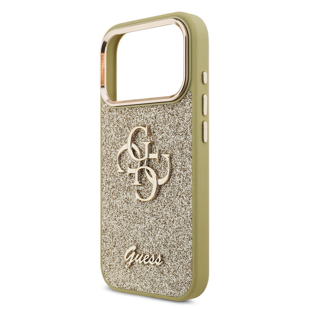 Guess iPhone 17 Pro Orjinal Lisanslı 4G Büyük Metal Kamera Çerçeveli ve Logolu Glitter Kılıf