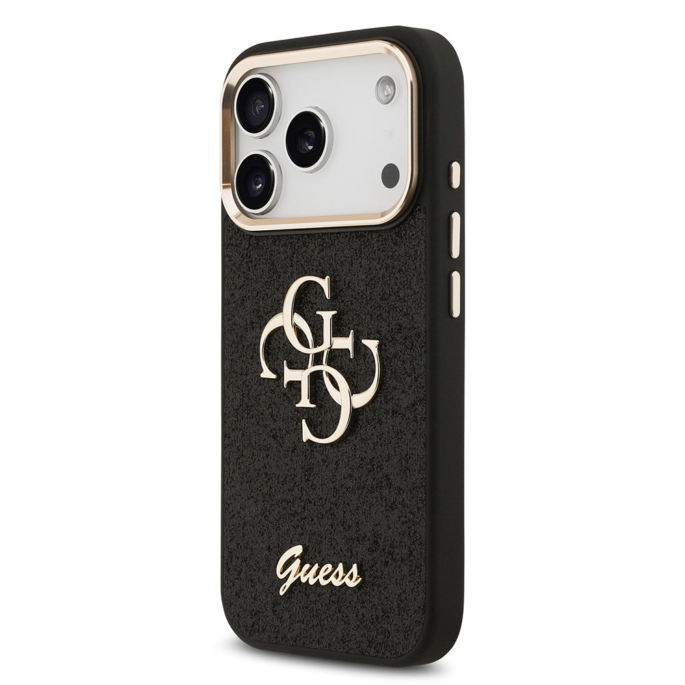 Guess iPhone 17 Pro Orjinal Lisanslı 4G Büyük Metal Kamera Çerçeveli ve Logolu Glitter Kılıf