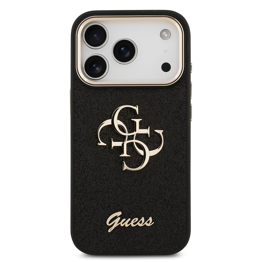 Guess iPhone 17 Pro Orjinal Lisanslı 4G Büyük Metal Kamera Çerçeveli ve Logolu Glitter Kılıf
