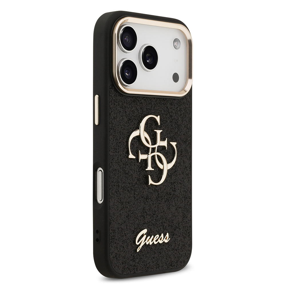 Guess iPhone 17 Pro Orjinal Lisanslı 4G Büyük Metal Kamera Çerçeveli ve Logolu Glitter Kılıf
