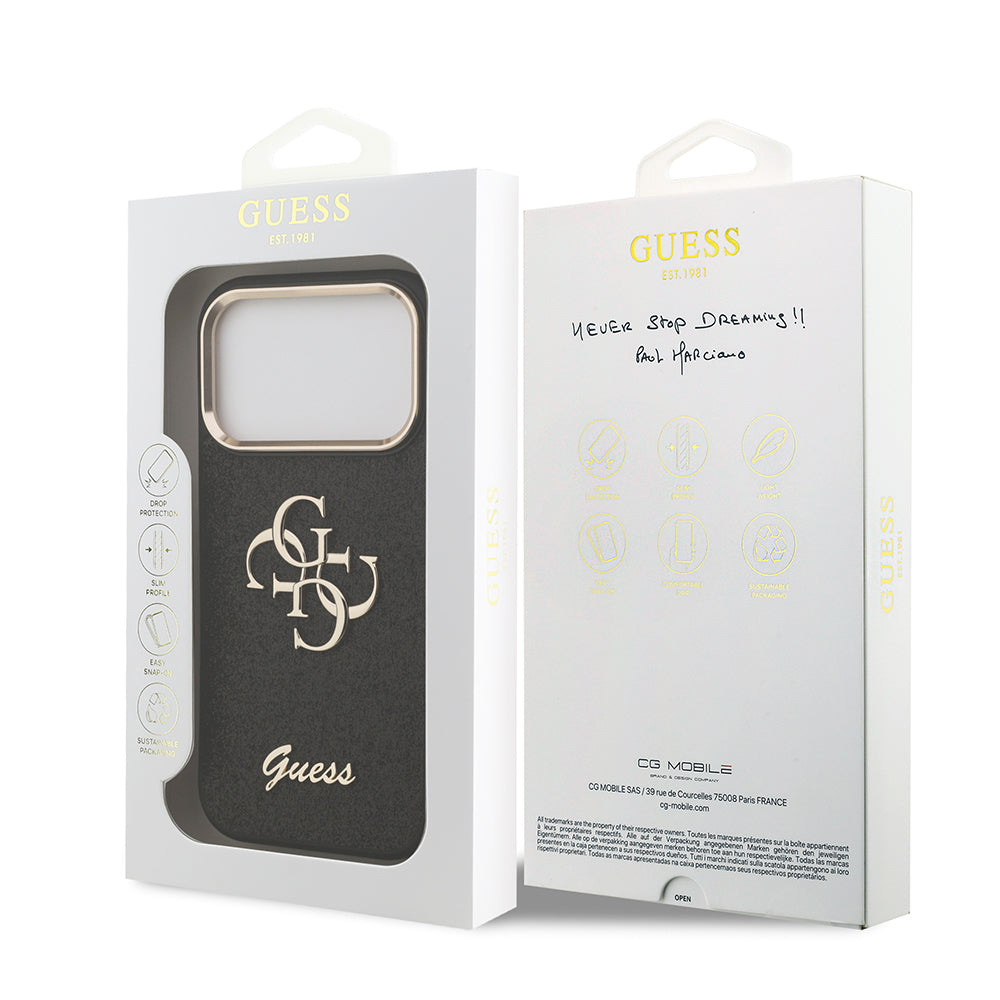 Guess iPhone 17 Pro Orjinal Lisanslı 4G Büyük Metal Kamera Çerçeveli ve Logolu Glitter Kılıf