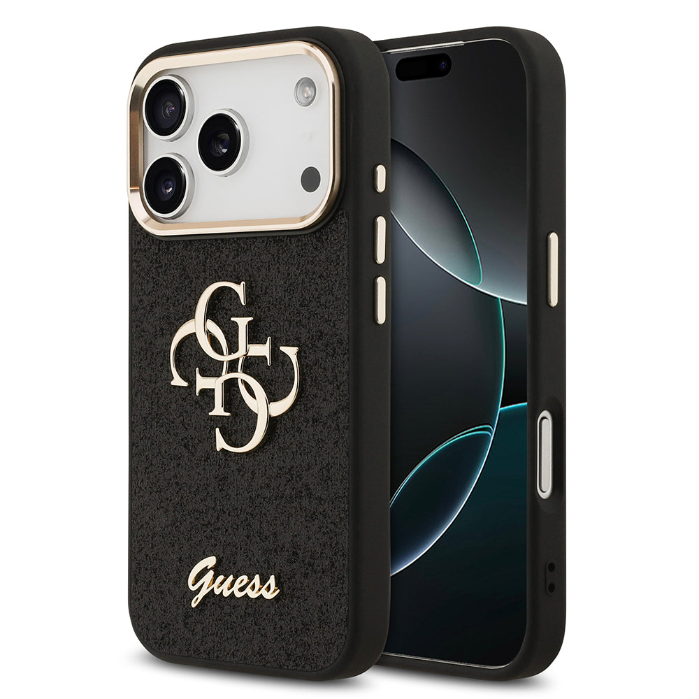 Guess iPhone 17 Pro Orjinal Lisanslı 4G Büyük Metal Kamera Çerçeveli ve Logolu Glitter Kılıf