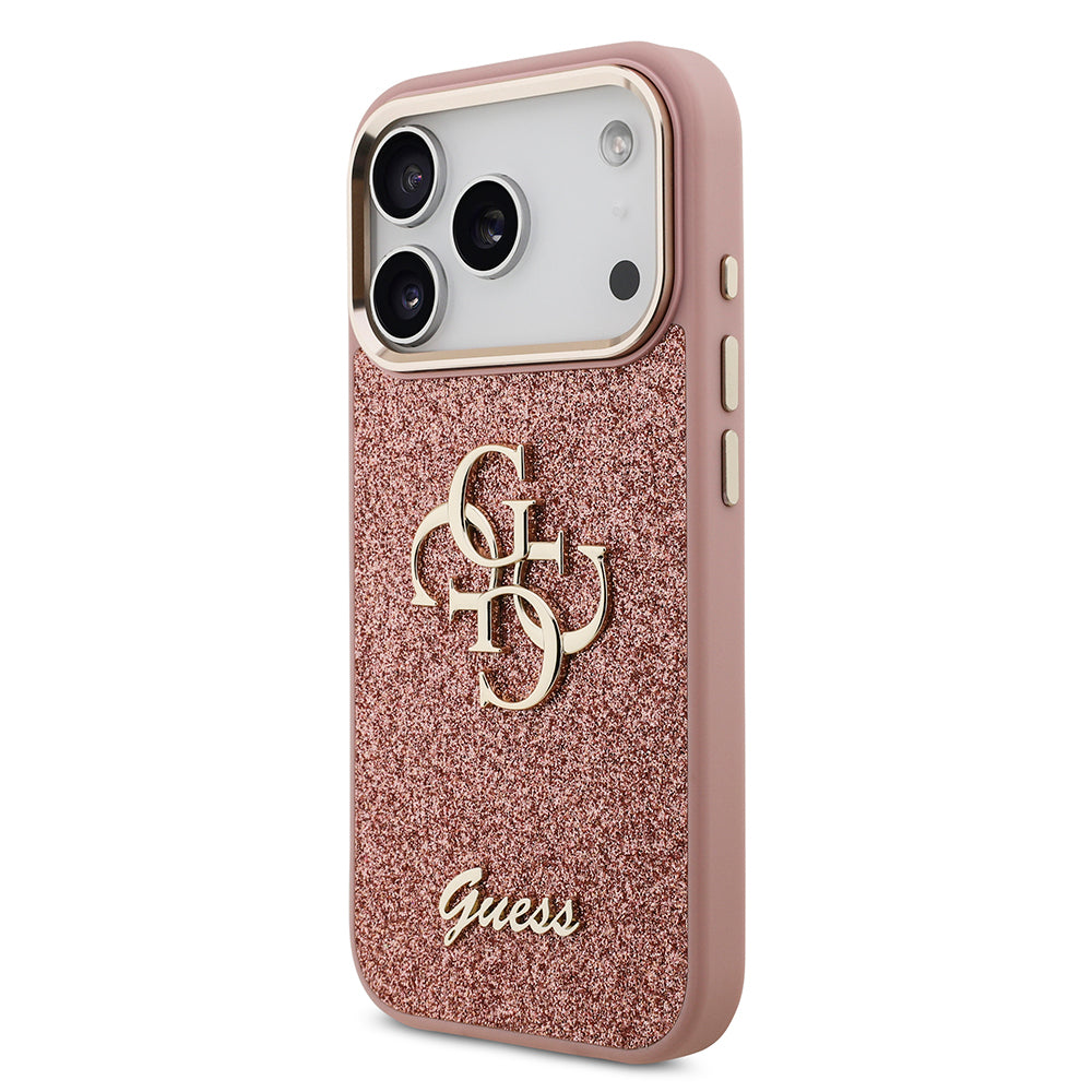 Guess iPhone 17 Pro Orjinal Lisanslı 4G Büyük Metal Kamera Çerçeveli ve Logolu Glitter Kılıf