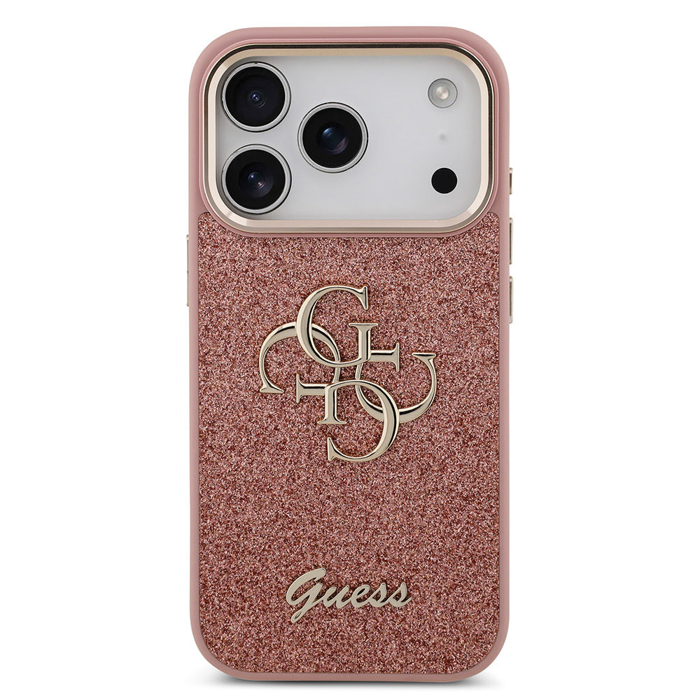 Guess iPhone 17 Pro Orjinal Lisanslı 4G Büyük Metal Kamera Çerçeveli ve Logolu Glitter Kılıf