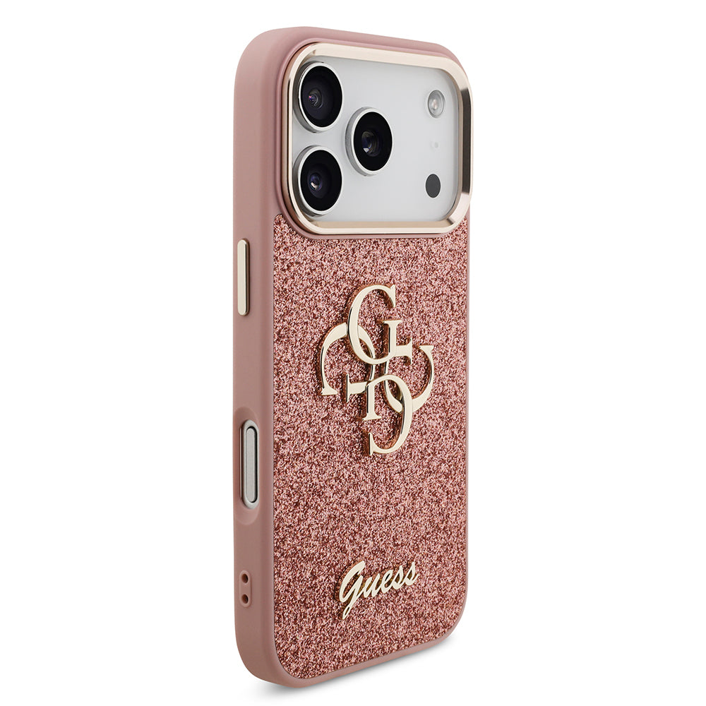 Guess iPhone 17 Pro Orjinal Lisanslı 4G Büyük Metal Kamera Çerçeveli ve Logolu Glitter Kılıf
