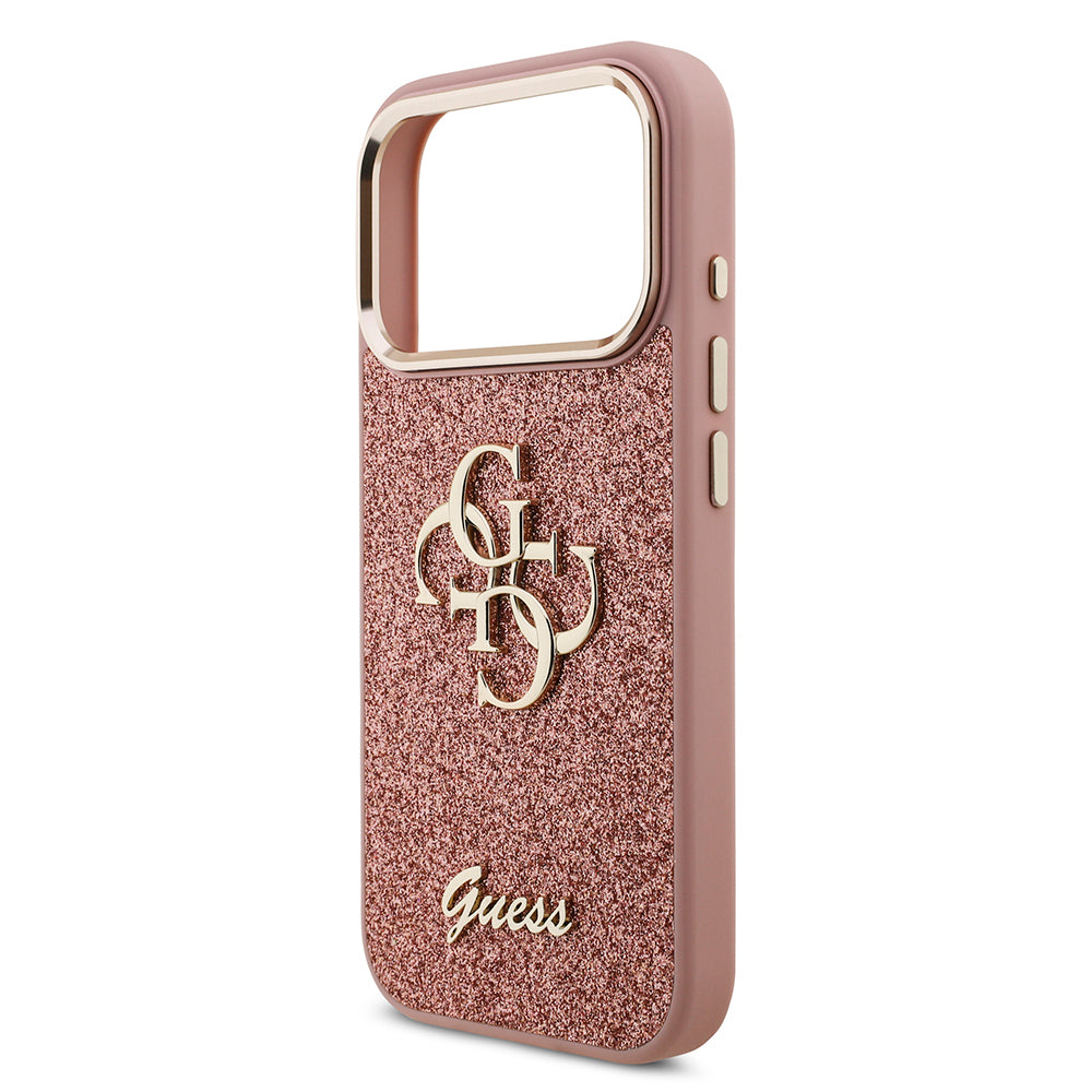 Guess iPhone 17 Pro Orjinal Lisanslı 4G Büyük Metal Kamera Çerçeveli ve Logolu Glitter Kılıf