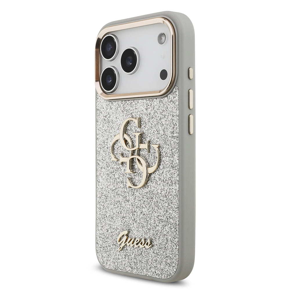 Guess iPhone 17 Pro Orjinal Lisanslı 4G Büyük Metal Kamera Çerçeveli ve Logolu Glitter Kılıf