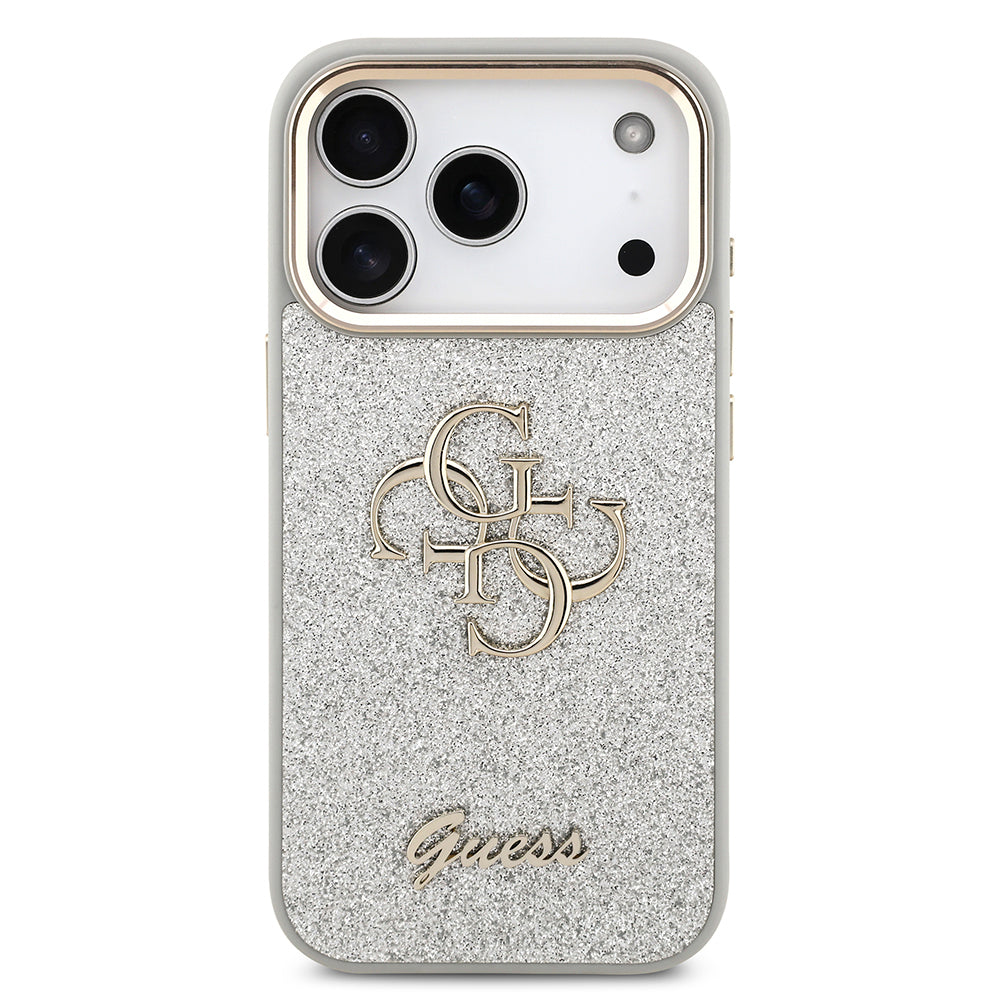 Guess iPhone 17 Pro Orjinal Lisanslı 4G Büyük Metal Kamera Çerçeveli ve Logolu Glitter Kılıf