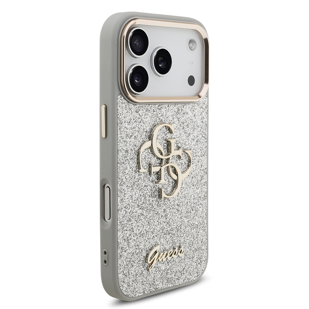 Guess iPhone 17 Pro Orjinal Lisanslı 4G Büyük Metal Kamera Çerçeveli ve Logolu Glitter Kılıf