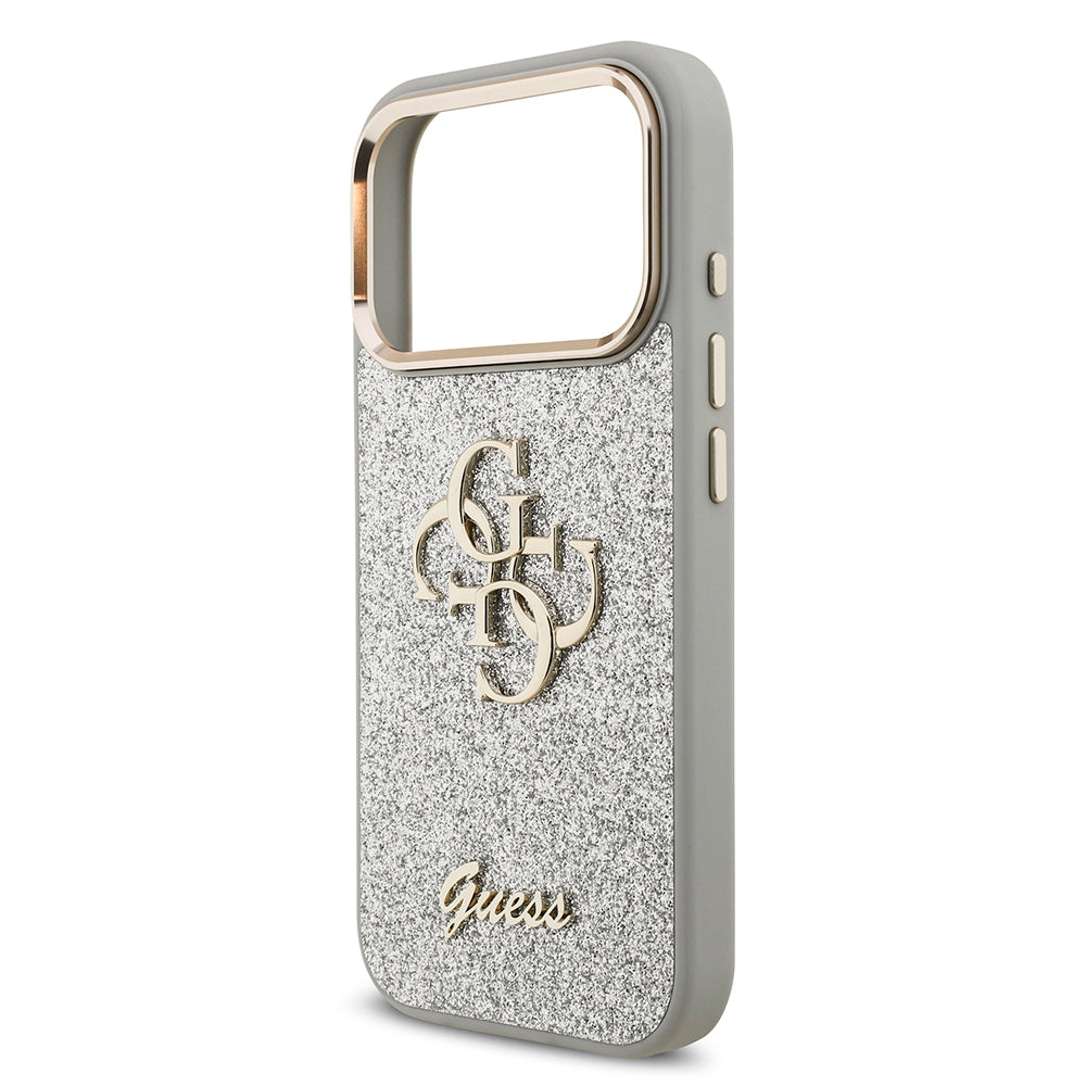 Guess iPhone 17 Pro Orjinal Lisanslı 4G Büyük Metal Kamera Çerçeveli ve Logolu Glitter Kılıf