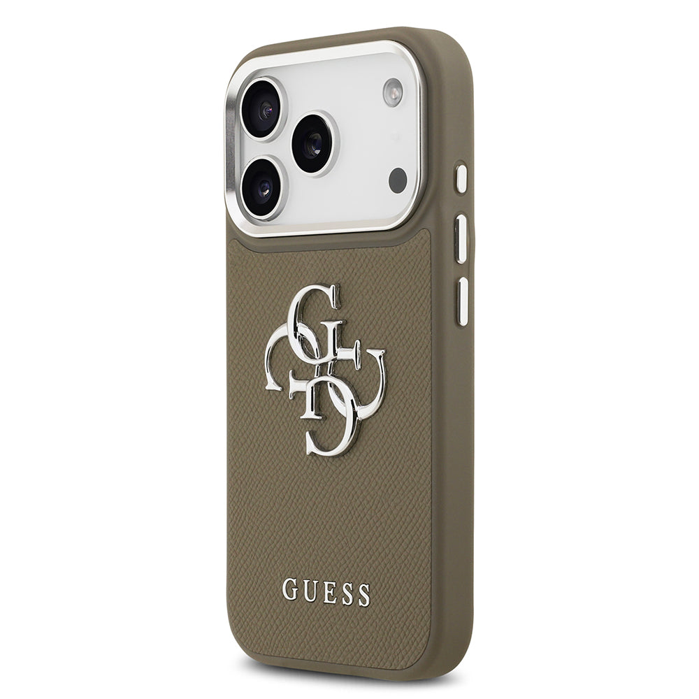 Guess iPhone 17 Pro Orjinal Lisanslı Grained 4G Metal Büyük Logolu Kılıf