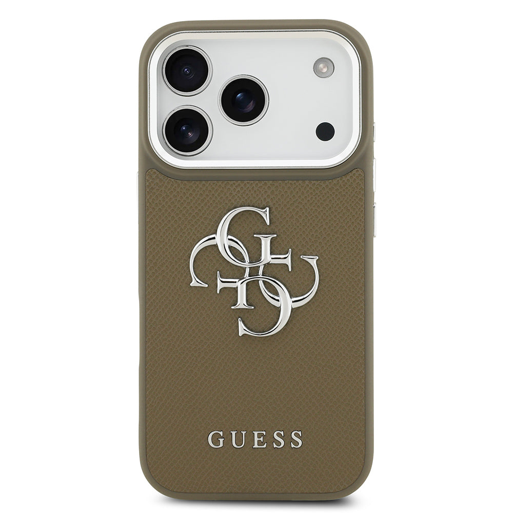 Guess iPhone 17 Pro Orjinal Lisanslı Grained 4G Metal Büyük Logolu Kılıf