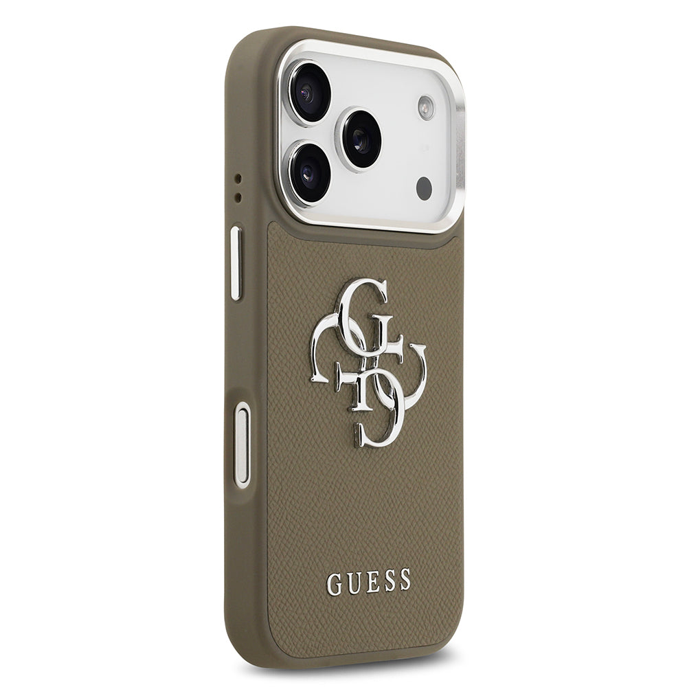 Guess iPhone 17 Pro Orjinal Lisanslı Grained 4G Metal Büyük Logolu Kılıf