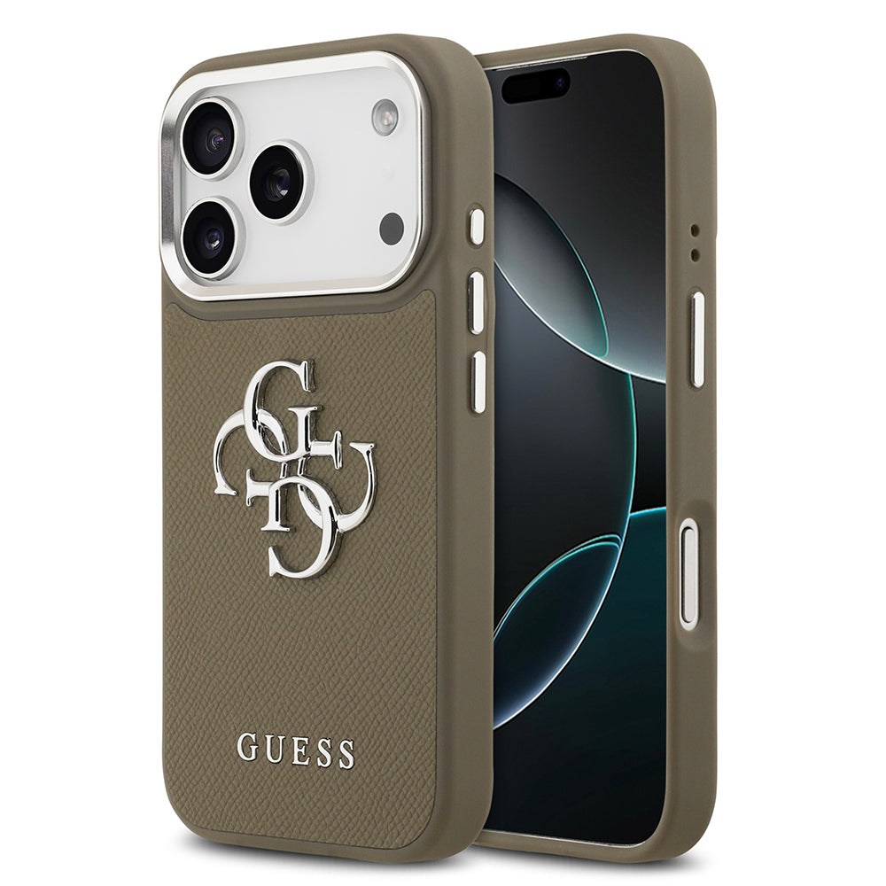 Guess iPhone 17 Pro Orjinal Lisanslı Grained 4G Metal Büyük Logolu Kılıf